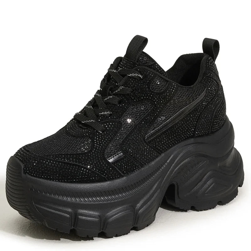 AUTUSPIN Shiny Rhinestone Women's Vulcanize Shoes 2025 Outdoor Fashion Tide Ladies Thick Platform Sneakers Leisure Popular Woman