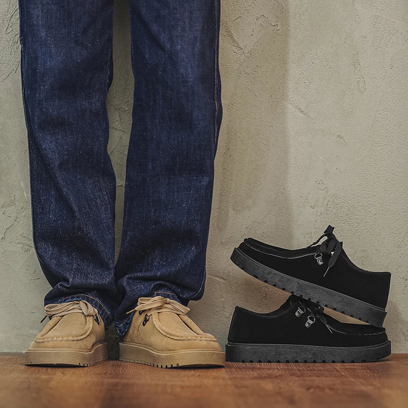 STRONGSHEN Men Casual Shoes Suede Leather Board Shoes Men Retro Thick Soled Suede Shoes Man Zapatos Para Hombre Calzado Hombre