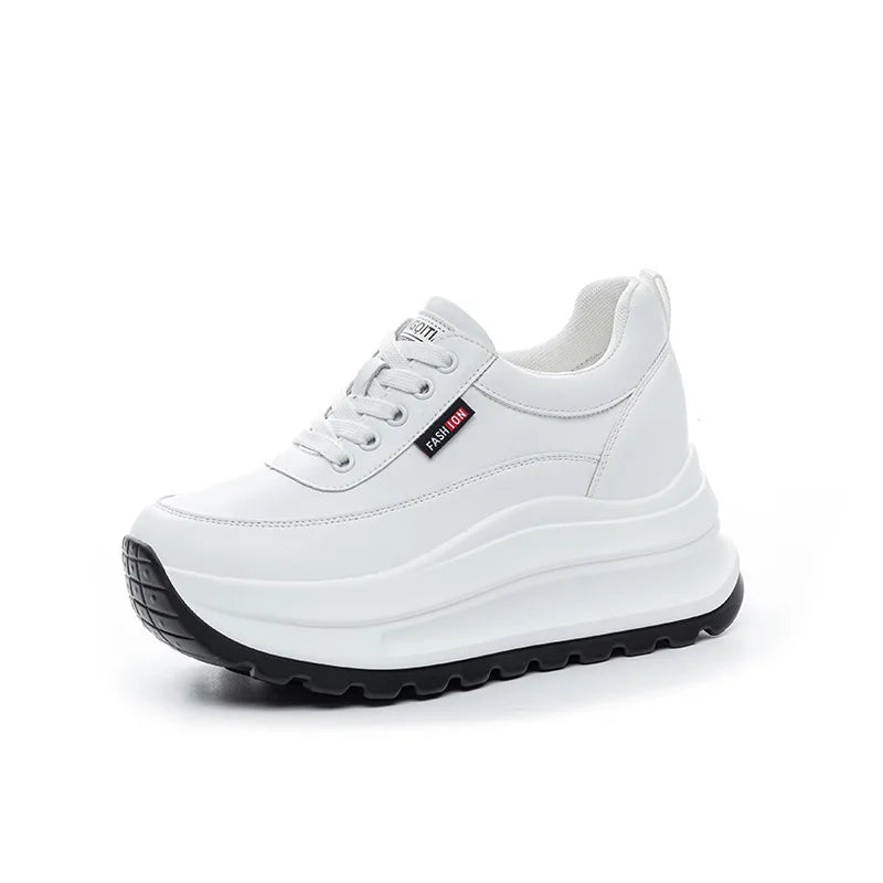 Fujin 8cm Heel Sneakers Genuine Leather White Platform Sneakers for Women Chunky Platform Women Fashion Sneaker Shoes Wedge Heel