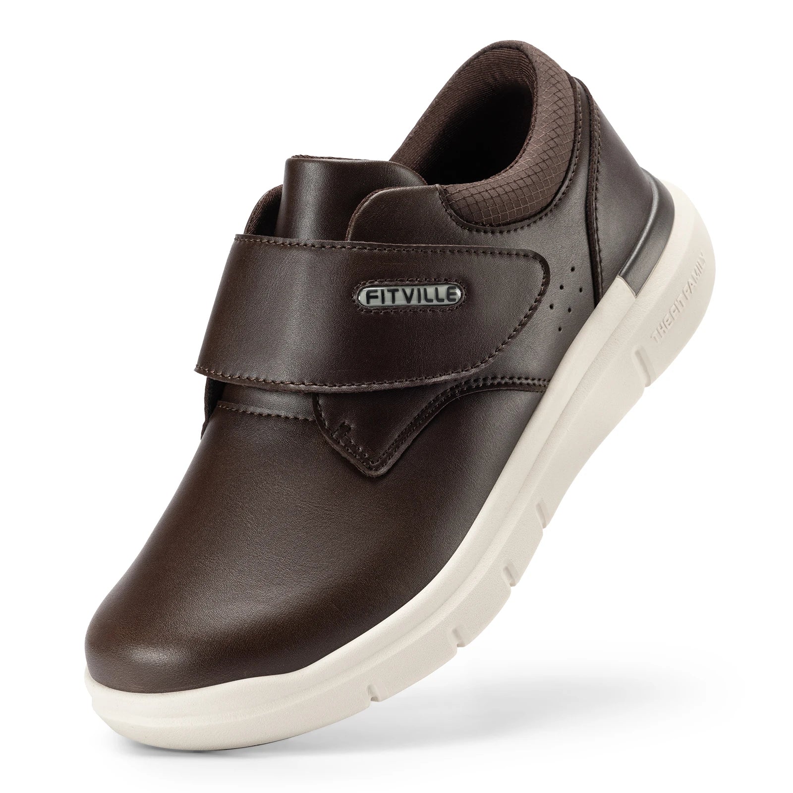 Extra Wide Men'S Shoes Leather Diabetic Walking Shoes For Elder Orthopedic Toes Swollen Feet Non-Slip With Arch Support