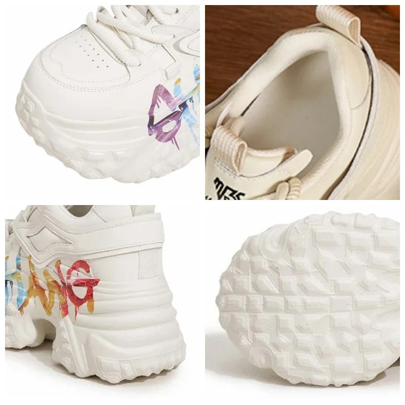 Fujin 10cm Microfiber Leather Chunky Sneakers Spring Autumn Casual Platform Wedge Women Fashion Vulcanize Women Plush Shoes