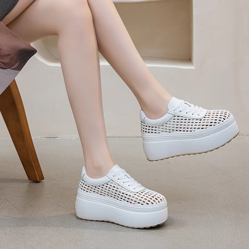 Fujin 8cm Air Mesh Weave Microfiber Leather High Brand Platform Wedge Fashion Summer Comfy Shoes Sandals Women Chunky Sneaker
