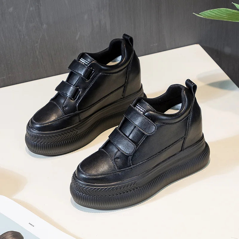 Fujin 10cm Full Cow Genuine Leather Women Shoes Platform Wedge Sneakers White Shoes Hidden Heel Spring Autumn Summer Shoes