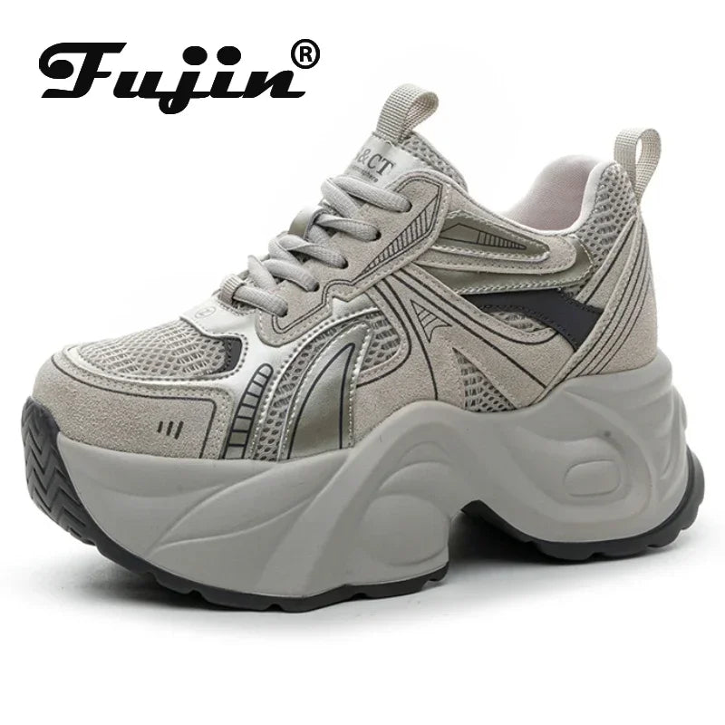 Fujin 7cm Ethnic Comfy Concise Chunky Sneaker Women Autumn Leather Loafer Spring Flats Rubber Luxury Shoes Winter Warm Footwear