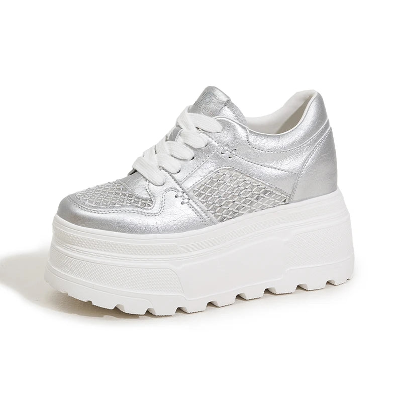 AUTUSPIN Summer Splicing Women's Shoes Breathable Air Mesh Sneakers Outdoor Leisure Female High Platform Sports Shoes Woman
