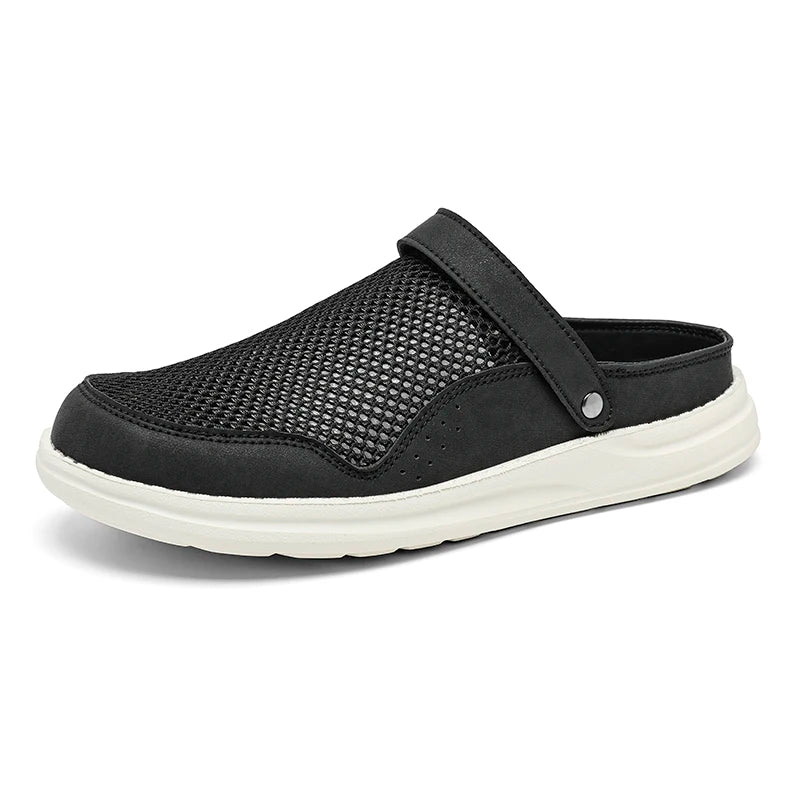 Luxury Men Slipper Comfy Casual Breathable Mesh Shoes Mules Leather Soft Bottom Sandals Summer Outdoor Non-slip Walking Shoes