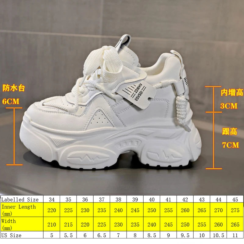Fujin 10cm Women Lace Up Chunky Sneakers Fashion Spring Autumn Stable High Platform Ladies Vulcanize Cow Genuine Leather Shoes