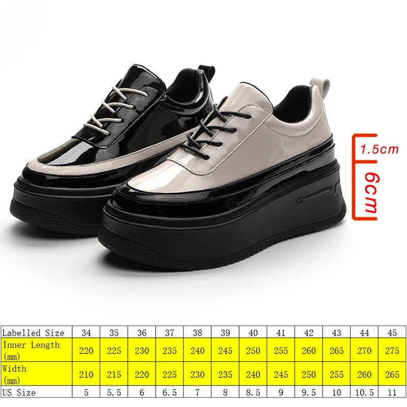 Fujin 7.5cm Patent Leather Genuine Women Shoes Loafers Platform Sneakers Wedge Shoes Hidden Heel Breathable Spring Summer Shoes