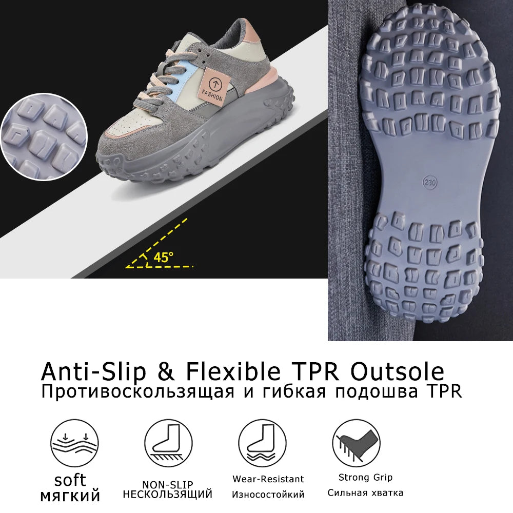 Fujin 7cm Cow Suede Leather Women Casual Autumn Breathable Platform Shoes Wedge Chunky Sneaker Females Winter Shoes Sports Shoes