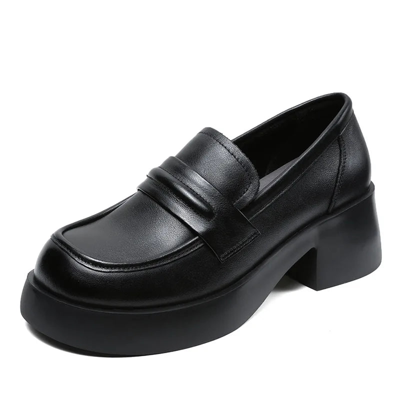 DRKANOL 2025 Women Genuine Leather Loafers High Quality Genuine Leather Slip-On Chunky Platform Pumps Women High Heel Shoes