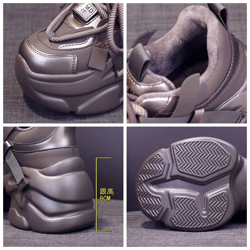 Fujin 8cm Women Platform Wedge Spring Boots Casual Genuine Leather Vulcanize Ankle Autumn Chunky Sneakers Ergonomic Woman Shoes