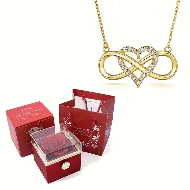 Eternal Love Necklace With 360° Flip Rose Gift Box For Women GFirlfriend Mom WIfe Christmas Romantic Gifts 2023 Hot Jewelry