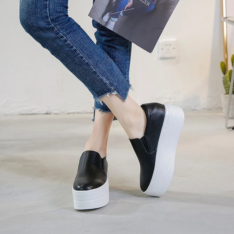 Fujin 8cm Genuine Leather Shoes Platform Wedge Flats Sneakers Women Autumn Fashion Pumps Boots Ankle Spring Vulcanize