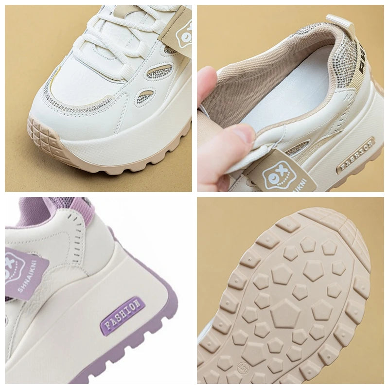 Fujin 7cm Air Mesh PU Microfiber Leather Breathable Flats Hollow Flats Women Shoes Chunky Sneaker Fashion Platform Wedge Sandals