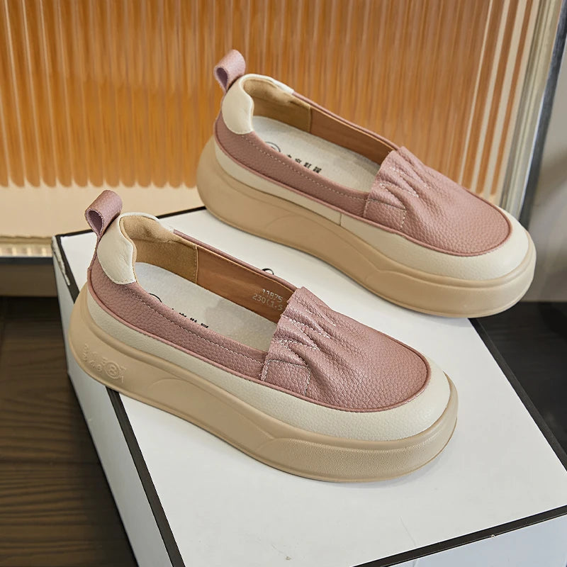 AUTUSPIN Summer Women Loafers Genuine Leather Flats Chunky Ladies Shoes Outdoor Slip-on Pumps Female Leisure Soft Leather Shoes