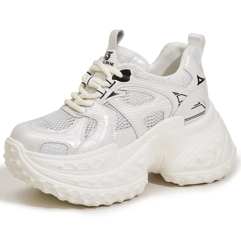 Autuspin Size 34-39 Women New Retro Sneakers Outdoor Leisure Ladies Luxury Air Mesh Breathable Vulcanize Shoes Woman Beige White