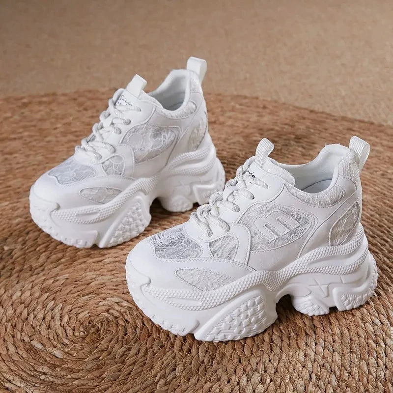 Autuspin Lace Mesh Women's Vulcanize Shoes Summer Fashion Brand High Quality Ladies Platform Chunky Sneakers Woman Size 34-39