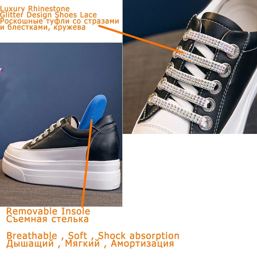 Fujin 8cm Air Mesh Genuine Leather Women Platform Shoes Chunky Sneakers Breathable Women Casual Fashion Sneakers White Summer