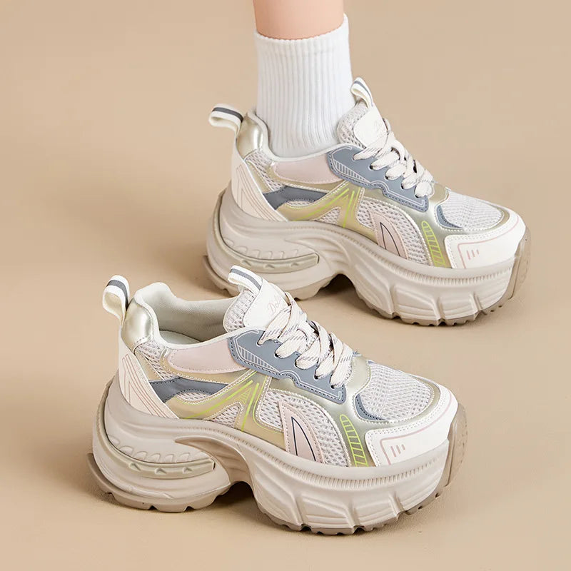 Fujin 9.5cm Women Summer Air Mesh Microfiber Platform Wedge Slides Shoes Sandals Breathable Mules Shoes Women Chunky Sneakers