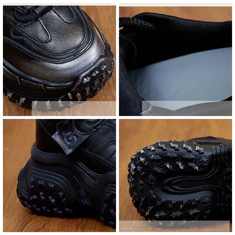 Fujin 12cm Microfiber Genuine Leather Chunky Sneakers Platform Wedge Spring Shoes Ankle Booties Women Vulcanize Fashion Autumn