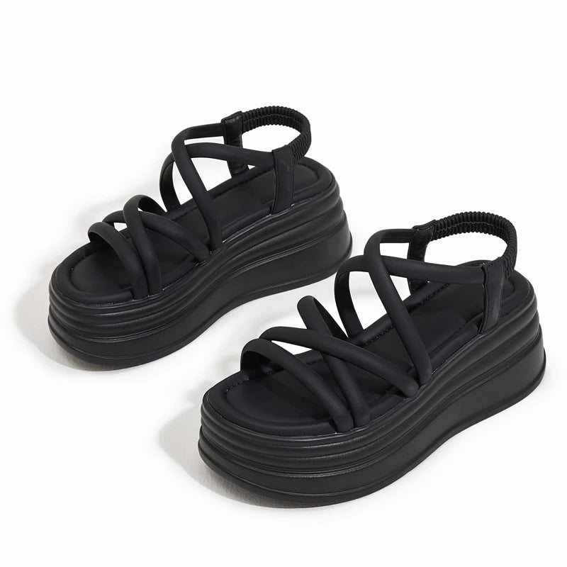AUTUSPIN 7.5cm Fashion Women Rome Sandals New Arrival Ladies Leather Wedges Heels Female Outdoor Casual Platform Sandal Shoes