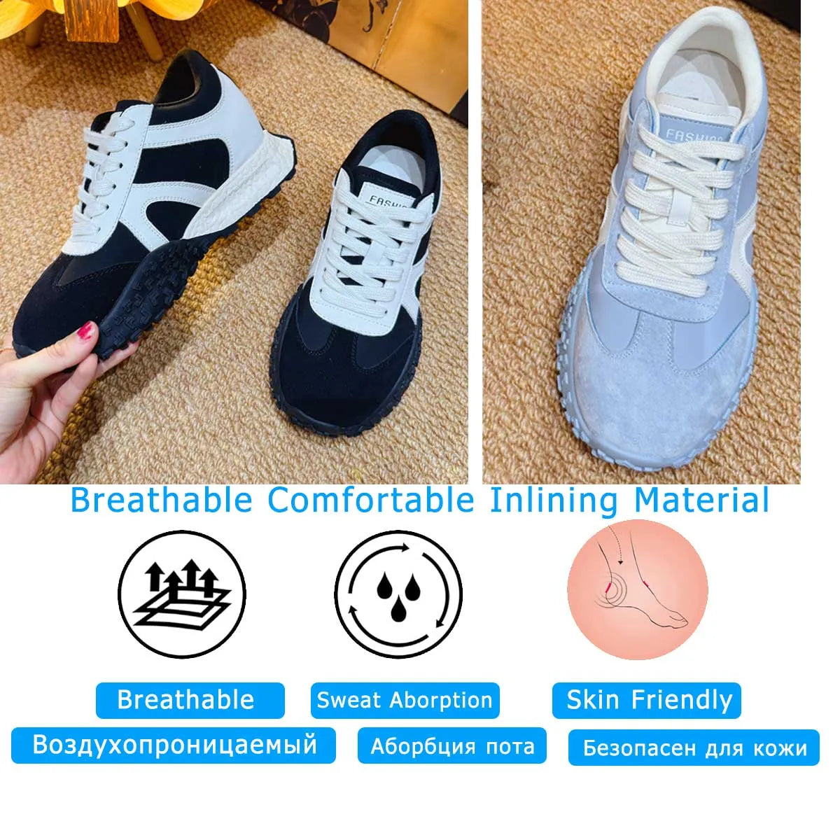 Fujin 7cm New Air Mesh Microfiber Suede Leather Flats Platform Wedge Shoes Spring Autumn Chunky Sneaker Fashion Women Vulcanize