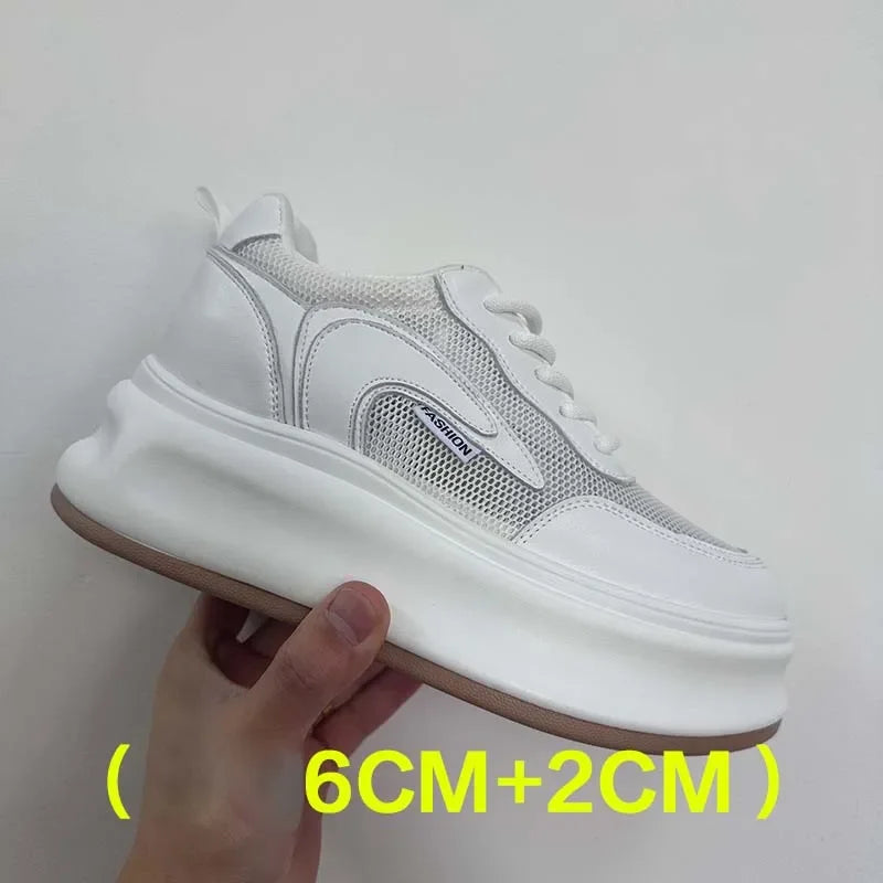 Fujin 8cm New Platform Wedge Sneakers Air Mesh Summer Sandals Shoes Women Shoes Spring Autumn Genuine Leather Vulcanize Footwear