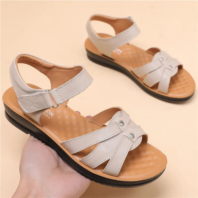 WOIZGIC Women's Female Ladies Mother Genuine Leather Sandals Platform Shoes Non Slip Summer Cool Beach Hook Loop Plus Size 42 43