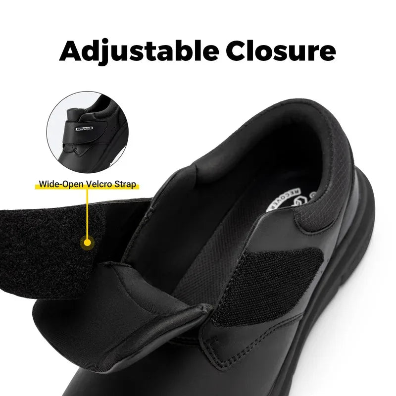 Extra Wide Men'S Shoes Leather Diabetic Walking Shoes For Elder Orthopedic Toes Swollen Feet Non-Slip With Arch Support