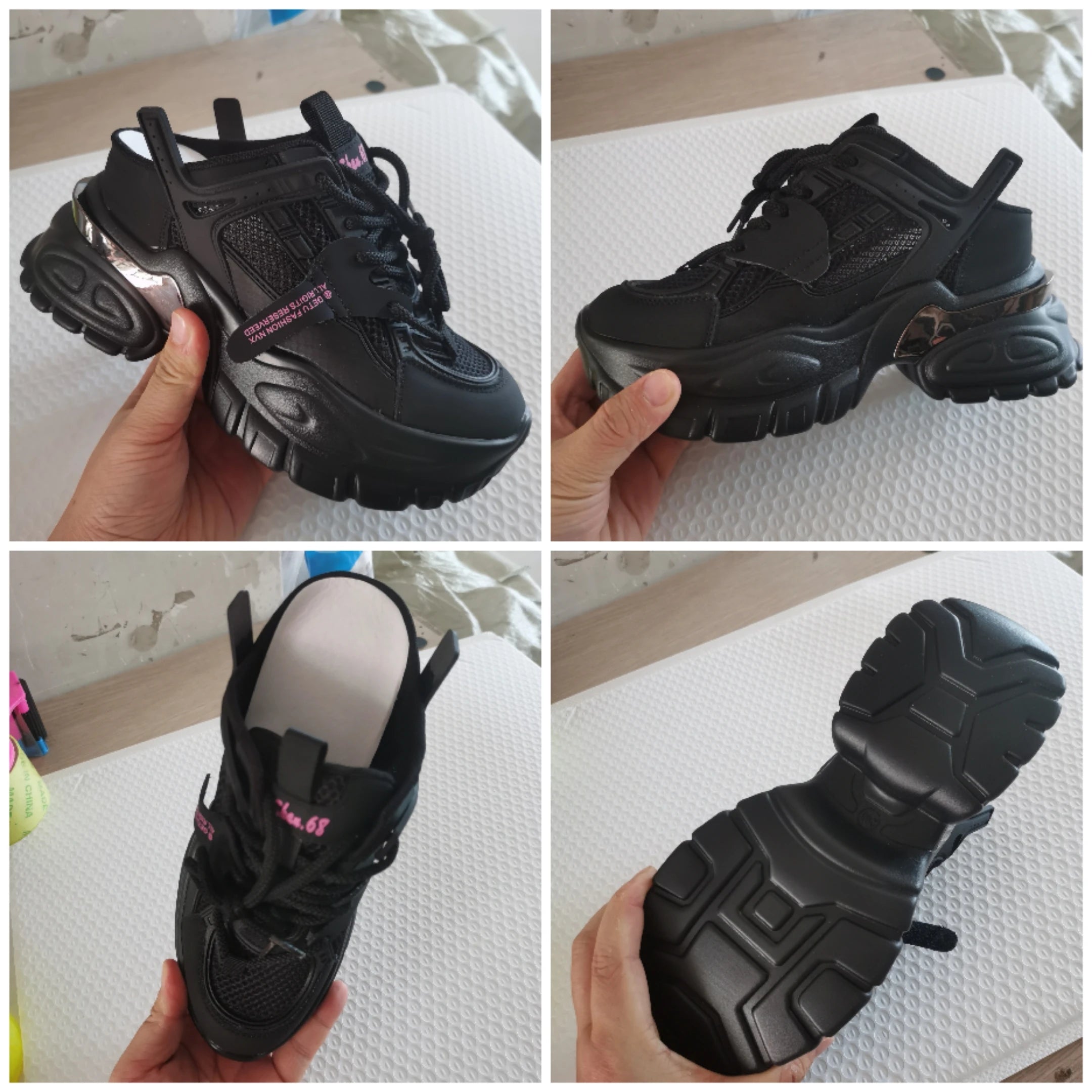 Fujin 10.5cm Air Mesh Genuine Leather Women Chunky Fashion Sneakers Platform Wedge Breathable Slippers Comfy Hollow Summer Shoes