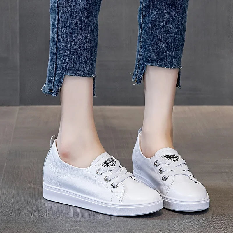 Fujin 5cm Genuine Leather Vulcanize Women Chunky Sneaker Spring Lace Up Platform Summer Autumn High Brand Comfy Loafer Shoes