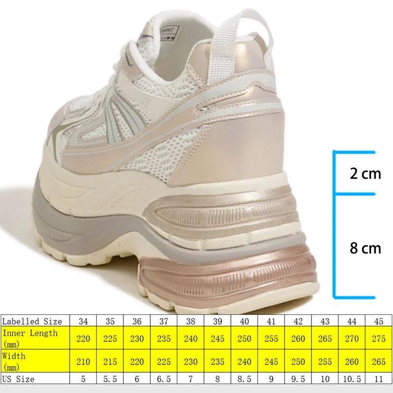 Fujin 10cm Genuine Leather Chunky Sneakers for Women Fashion Sneakers Walking Shoes Platform Heel Sneakers Women Casual Shoes