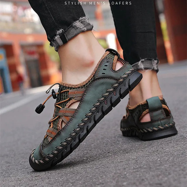 New Summer Breathable Men Sandals Fashion Roman Sandals Handmade Mesh Men Casual Shoes Platform Outdoor Men's Beach Sandals