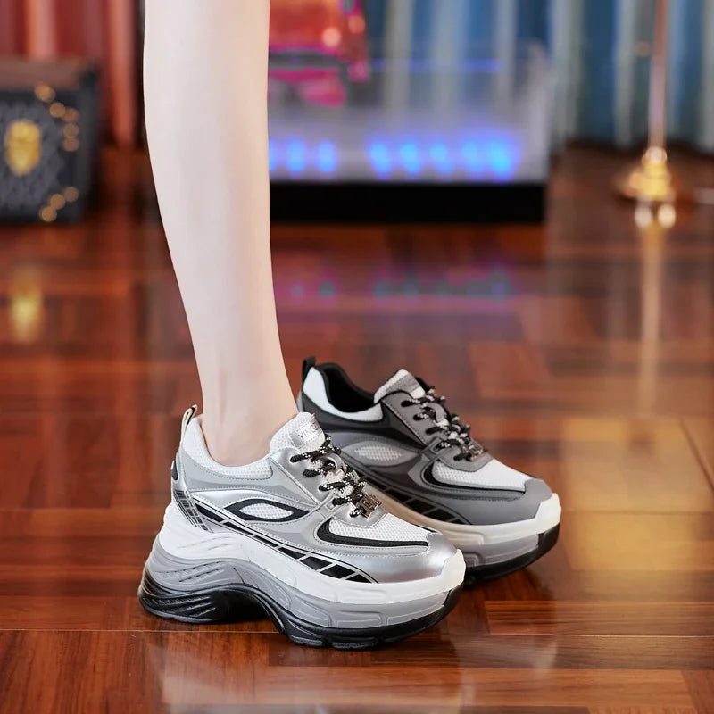 AUTUSPIN 6cm Women Luxury Sneakers Platform Chunky Winter Autumn Comfy Vulcanize Shoes Genuine Leather Fashion Retro Sneaker