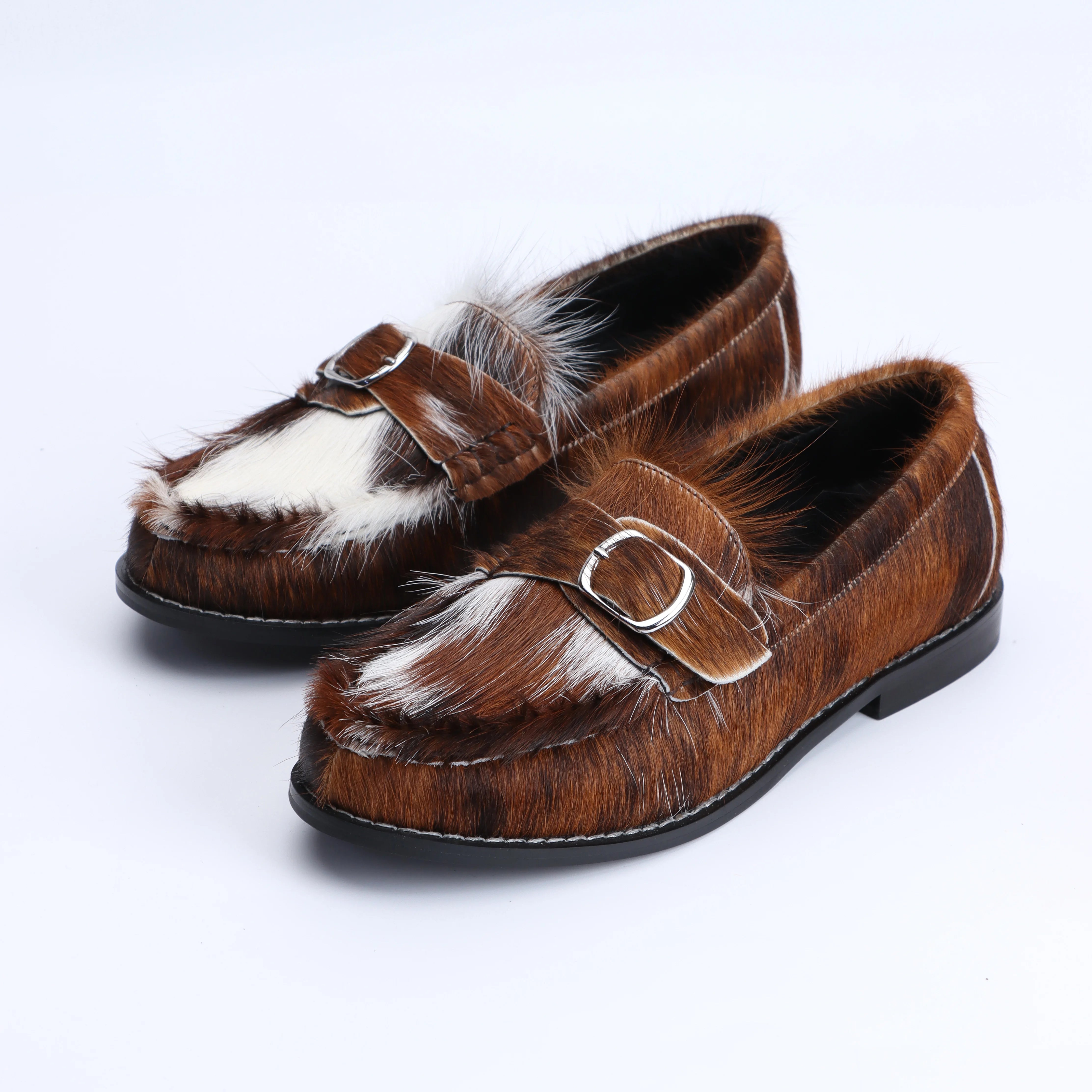 Luxury Designer Loafers for Women, Handmade Cowhide Fur, Rubber Sole, Latex Insole, Soft & Comfortable, Trendy Flats 2025