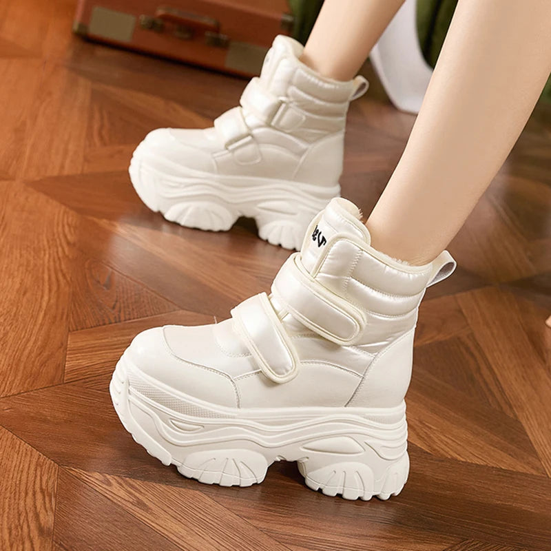 AUTUSPIN Winter High Platform Women Snow Boots Warm Plush Fashion Thick Soled Ankle Boot Female Height Increasing Non-slip Shoes