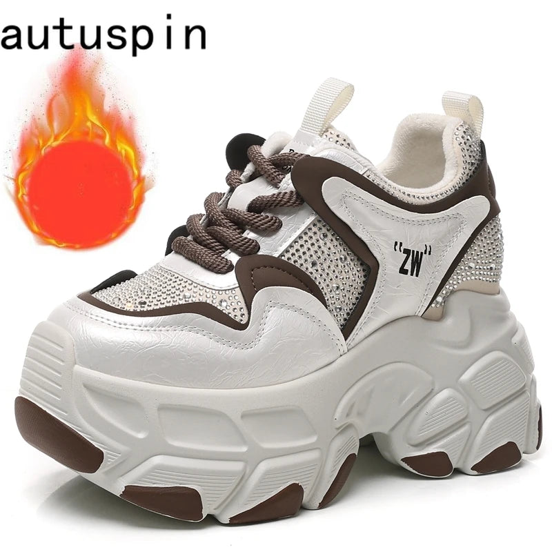 AUTUSPIN Fashion Winter Shoes High Platform Women Sneakers Outdoor Keep Warm Fleeces Ladies Footwear Chunky Woman Shoes 8.5cm