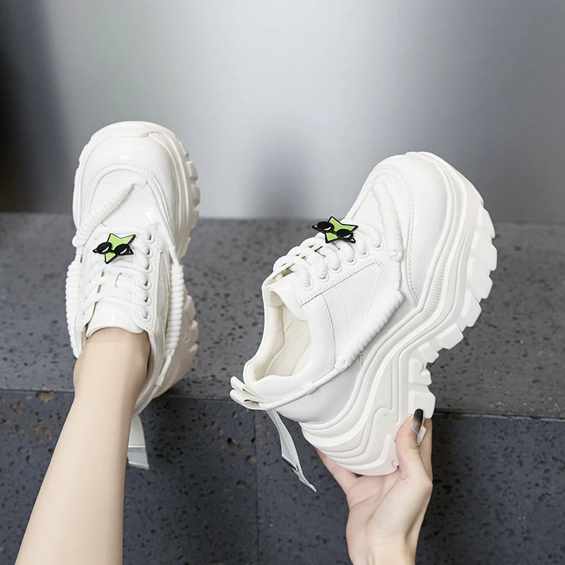 AUTUSPIN New Stylish Women Sneakers Leisure Shoes 2025 Spring Autumn Fashion Leather Thick Bottom Chunky Comfortable Sneaker