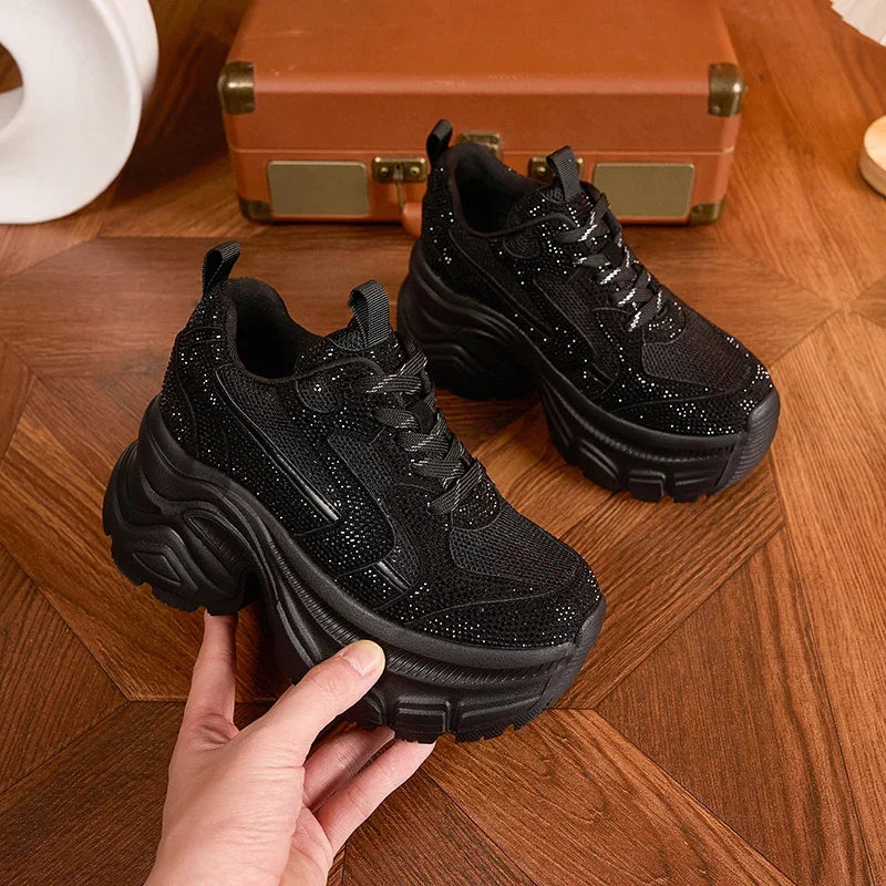AUTUSPIN Shiny Rhinestone Women's Vulcanize Shoes 2025 Outdoor Fashion Tide Ladies Thick Platform Sneakers Leisure Popular Woman
