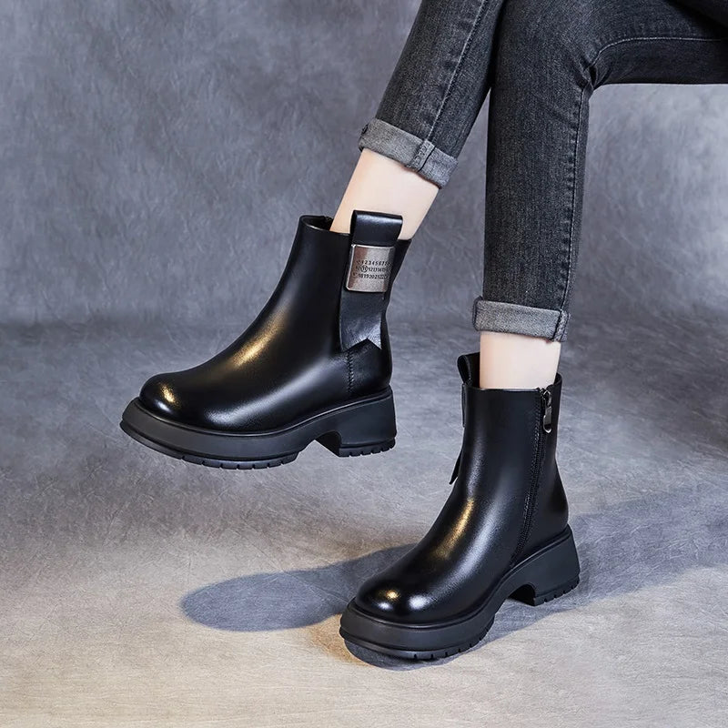 DRKANOL Fashion Women Winter Snow Boots 100% Natural Wool Genuine Cow Leather Thick Heel Platform Shearling Fur Warm Ankle Boots