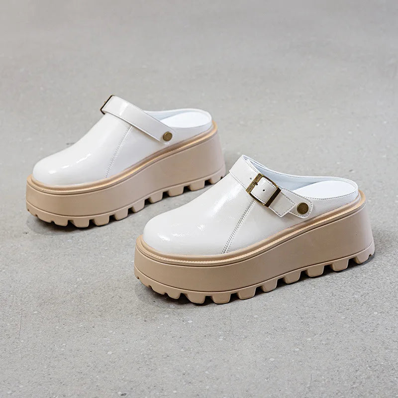 Fujin 7cm Patent Leather Platform Wedge Flats Autumn Breathable Slip on Pumps Spring Synthetic Mary Jane High Brand Shoes