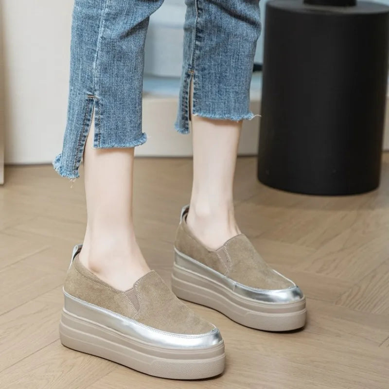Fujin 8cm Genuine Leather Synthetic Cow Suede Platform Wedge Casual Summer Chunky Sneaker Pumps Comfy High Brand Autumn Shoes