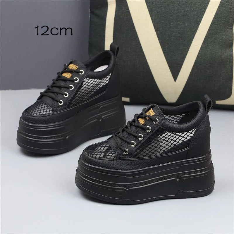 Fujin 10cm 12cm 14cm Air Mesh Leather Breathable Pumps Summer Fashion Chunky Sneaker Heels Sandals Platform Wedge Hollow Shoes
