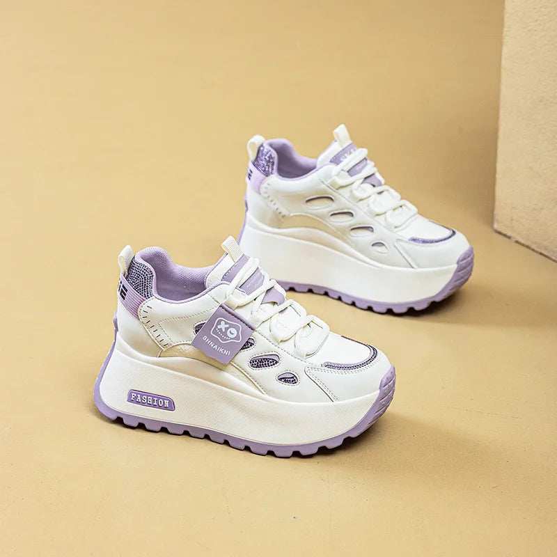 Fujin 7cm Air Mesh PU Microfiber Leather Breathable Flats Hollow Flats Women Shoes Chunky Sneaker Fashion Platform Wedge Sandals