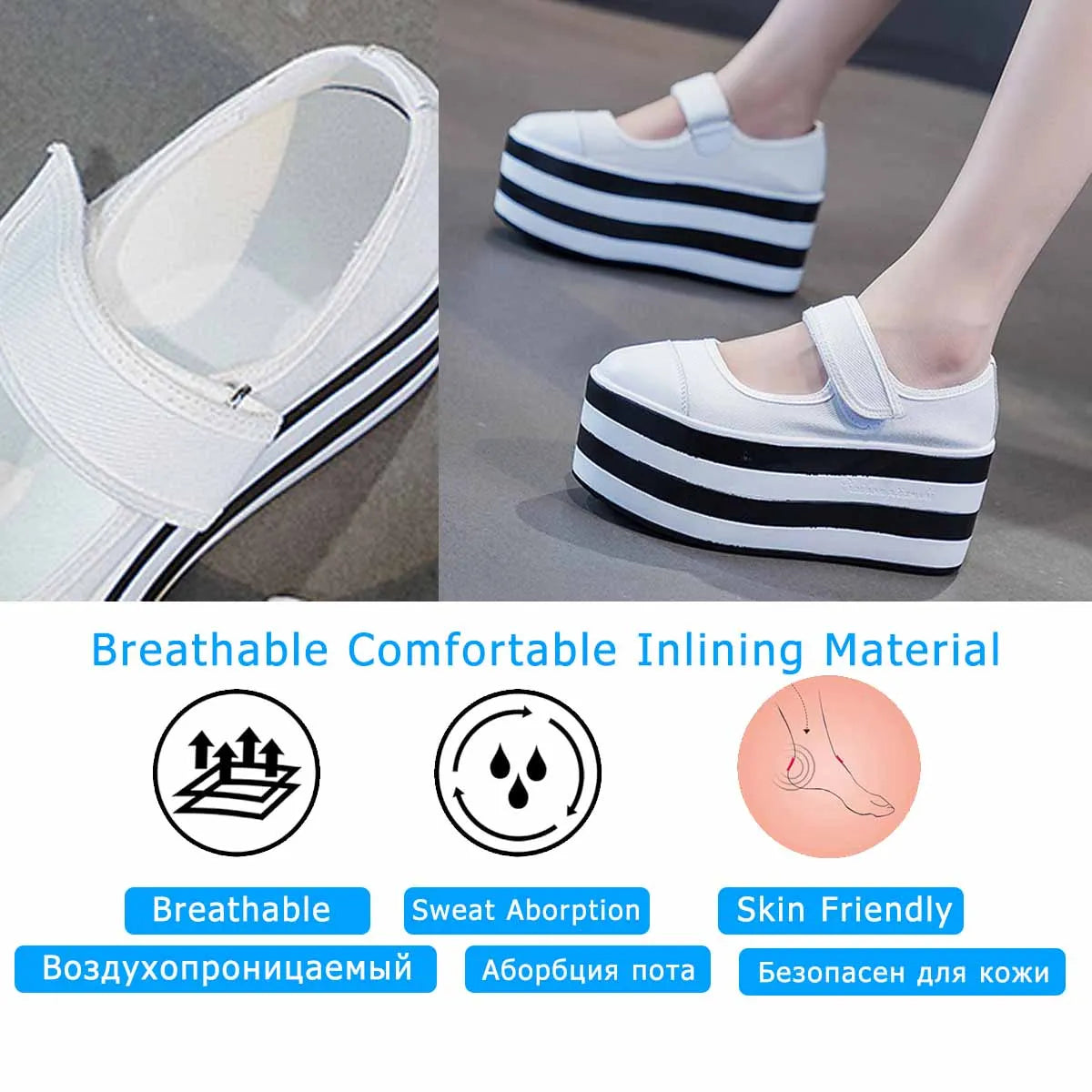 Fujin 8cm Street Style Denim Summer Female Platform Wedge Flats Breathable Women Boots Mary Jane Casual Spring Hook Shoes