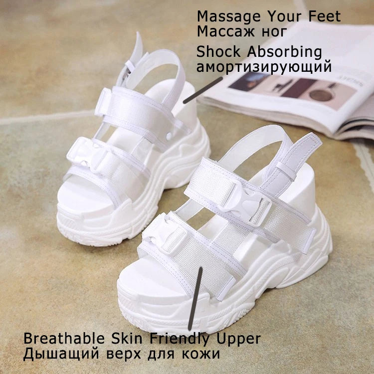 Fujin 12cm High Heeled Sandals Female Slides Shoes Thick Bottom Summer 2024 New Women's Shoes Wedge with Open Toe Platform Shoes