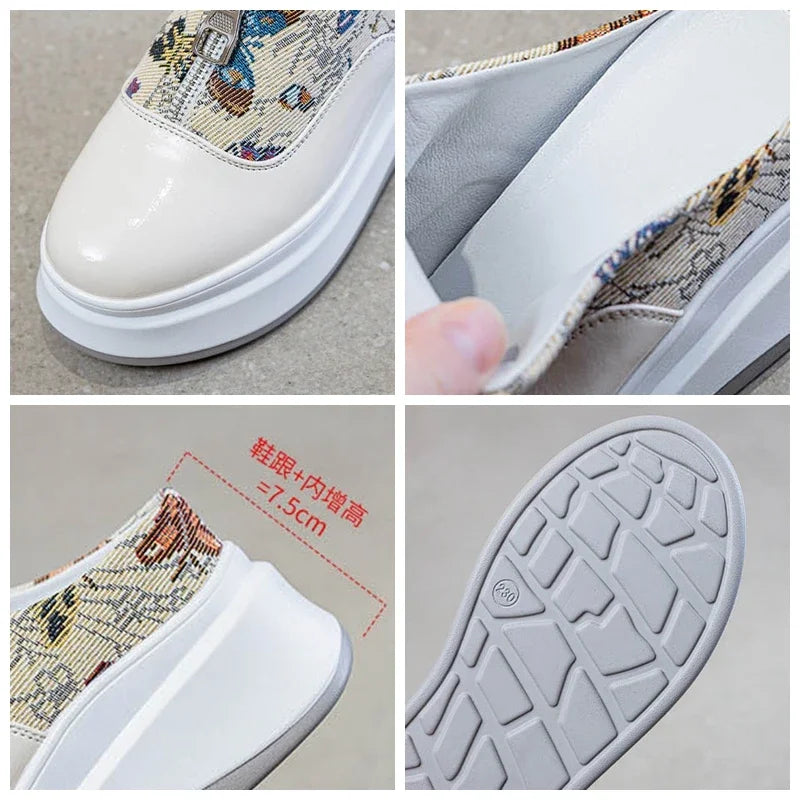 Fujin 7.5cm Patent Cloth Platform Wedge Comfy High Brand Breathable Summer Bao Toe Ladies Slippers Chunky Sneaker Casual Shoes