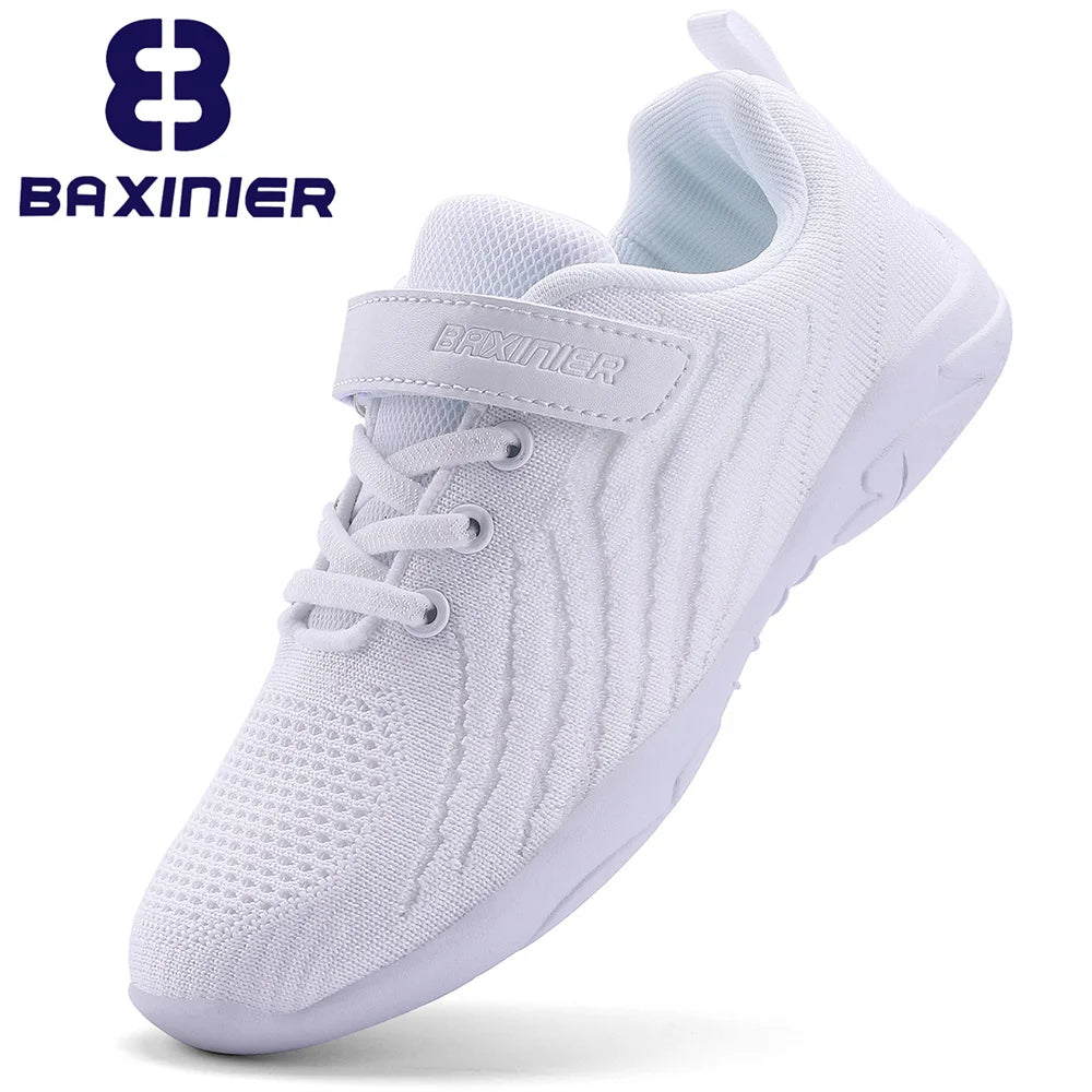 BAXINIER Girls Cheer Shoes White Cheerleading Dance Sneakers for Youth Shool Walking Shoes Athletic Training Tennis Shoes