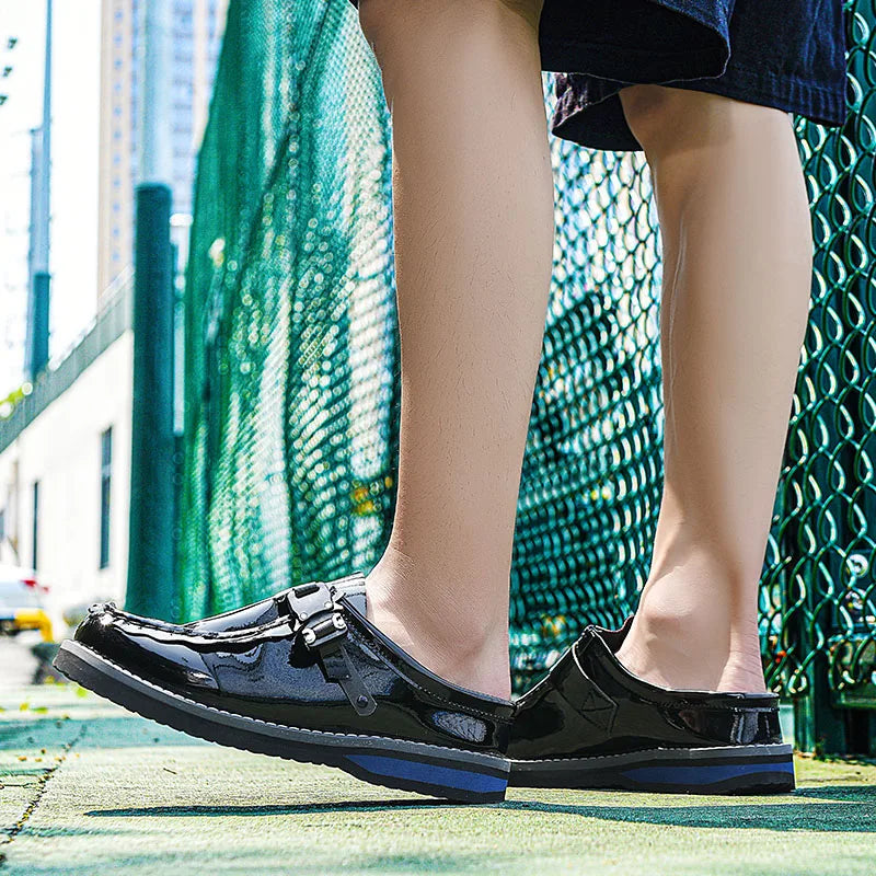 STRONGSHEN Men Clogs Slippers Fashion Brand Cow Suede Clogs Leather Cork Footbed Men Mules Outdoor Antiskid Men Beach Sandals
