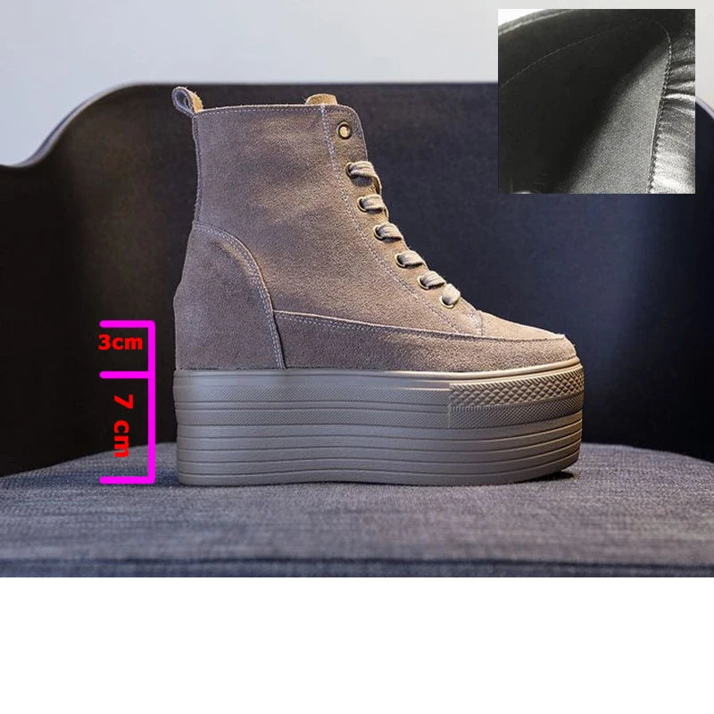 Fujin 12cm Suede Genuine Leather Platform Boots Women Female Spring Autumn Wedge Boots Women Winter Boots Ankle Shoes High Top